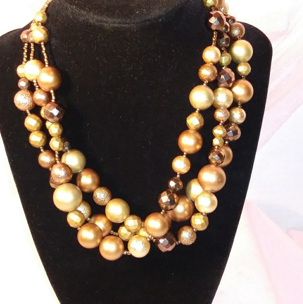 Multi strand Beaded Brown & Cream Necklace